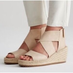 Eileen Fisher Blush Pink Leather Espadrille Criss Cross Wedge Sandals Size 9.5